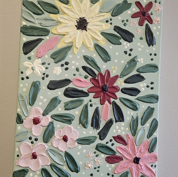 Textured hand made floral painting - Picture 9 of 10